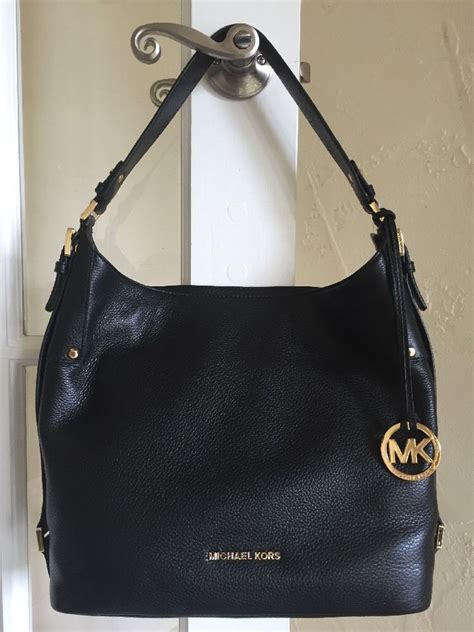 Michael Kors Leather Shoulder Bag Black Purse Strappy Gold 